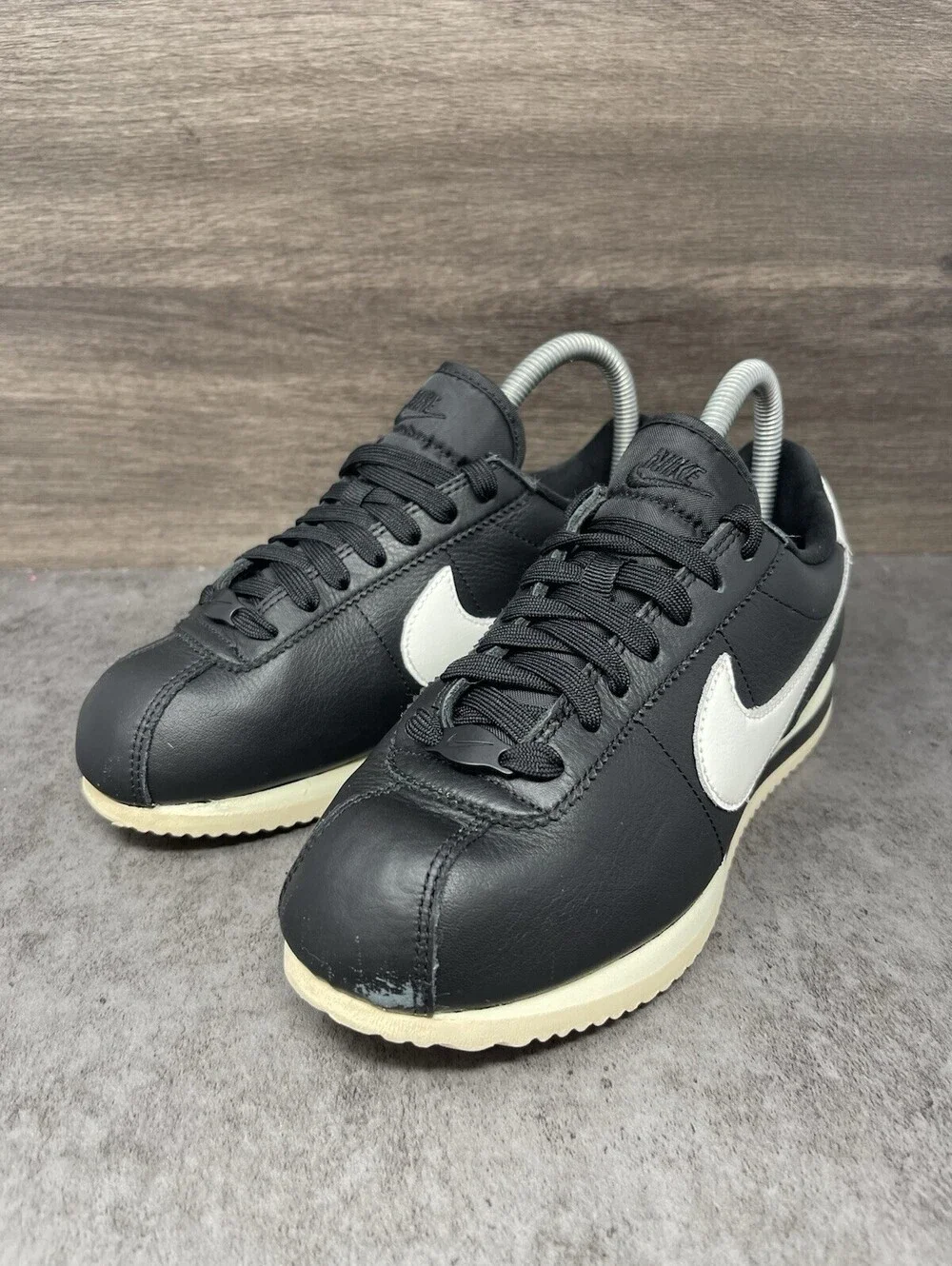 Nike Cortez 23 Premium Womens Size 6.5 Black Sail Leather Casual Shoes FB6877
